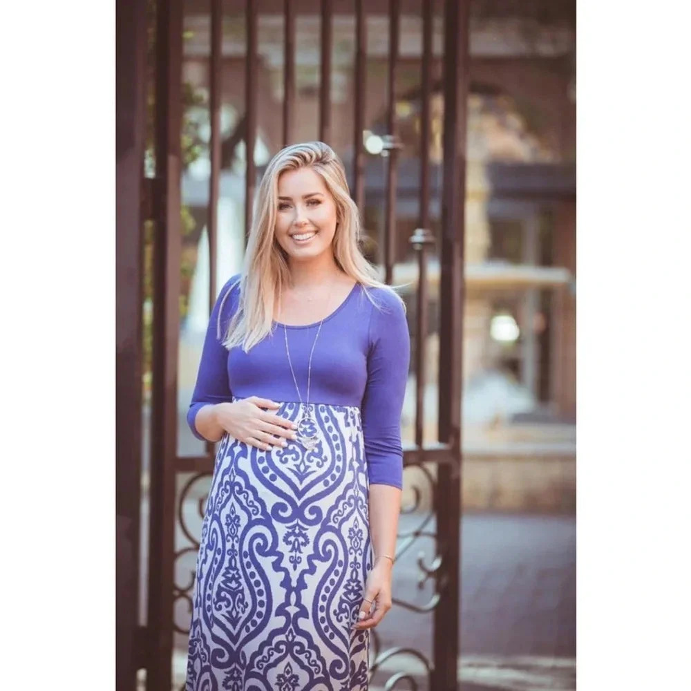 NEW Pinkblush Royal Blue Damask Bottom Maxi Dress
